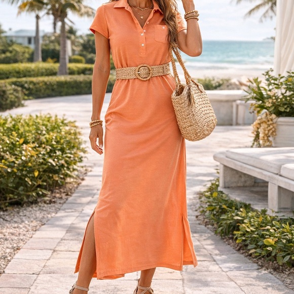 Talbots Dresses & Skirts - Talbots Petites Small Coral Polo Maxi Dress NWT Short Sleeve Cotton Blend
